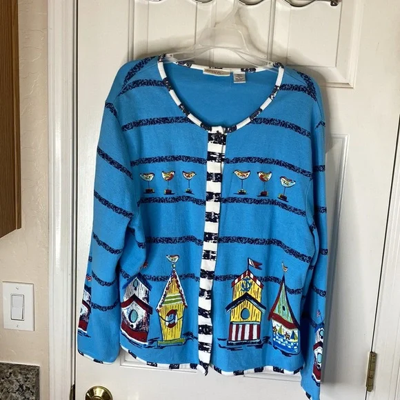 Onque Casual Nautical Ladies Button Down Sweater XL - Picture 3 of 7